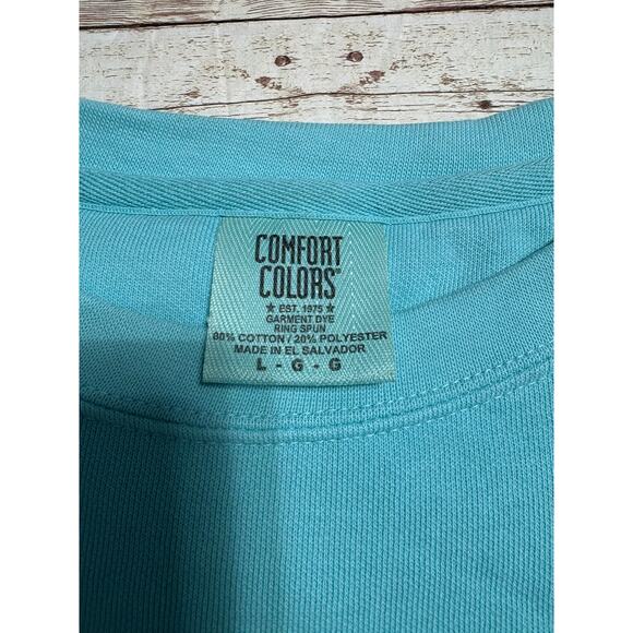 Comfort Colors Seaside Yacht Club Crewneck Sweatshirt Blue Green Size Large 30A - Picture 5 of 7